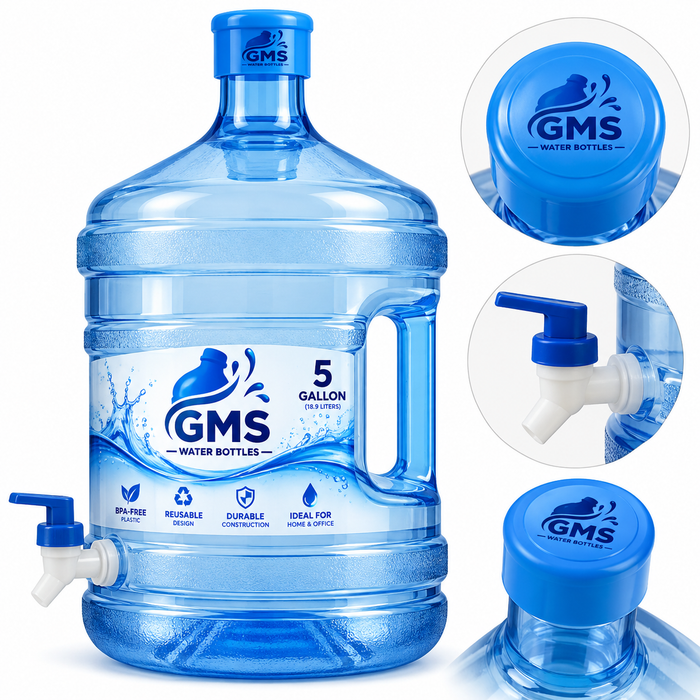 GMS BPA-Free Reusable 19L (5 Gallon) Plastic Water Bottle Jug with Dispenser